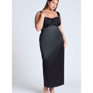 Eloquii Black Satin Cup Detail Maxi Dress Size 16 Dark Romantic Event Dinner